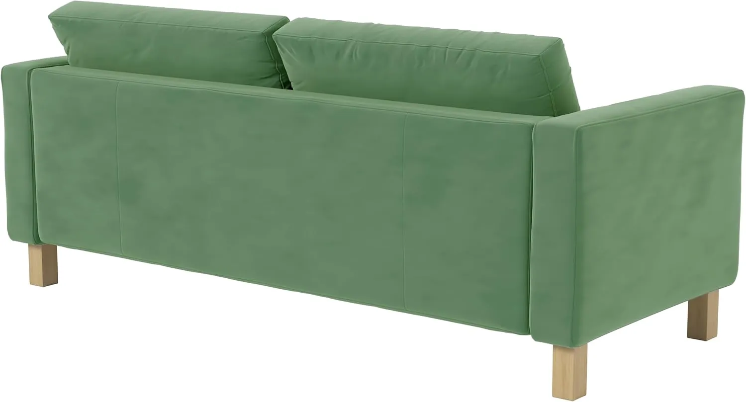 Heavy Duty Velvet Karlstad Three Seat (Not Loveseat) Sofa Cover (Width: 205CM, Not 165CM) Replacement Custom Made Compatible with IKEA Karlstad 3 Seat Sofa Couch Slipcover (Velvet Light Green Sofa)
