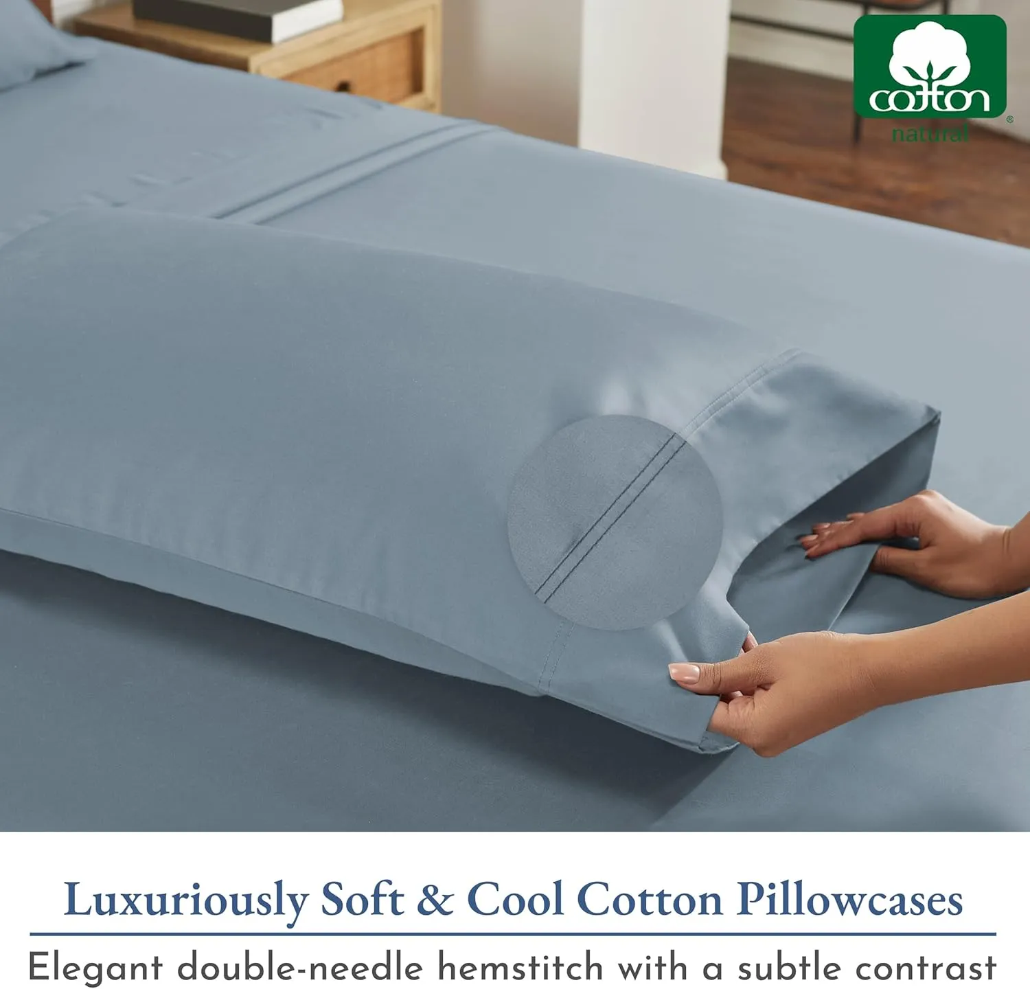 Heirloom Soft, Smooth & Thick Certified 800 Thread Count 100% Cotton Sateen is Superior to Egyptian Cotton Claims, 2 Pillow Cases King Size, Fits King Pillows (Blue)