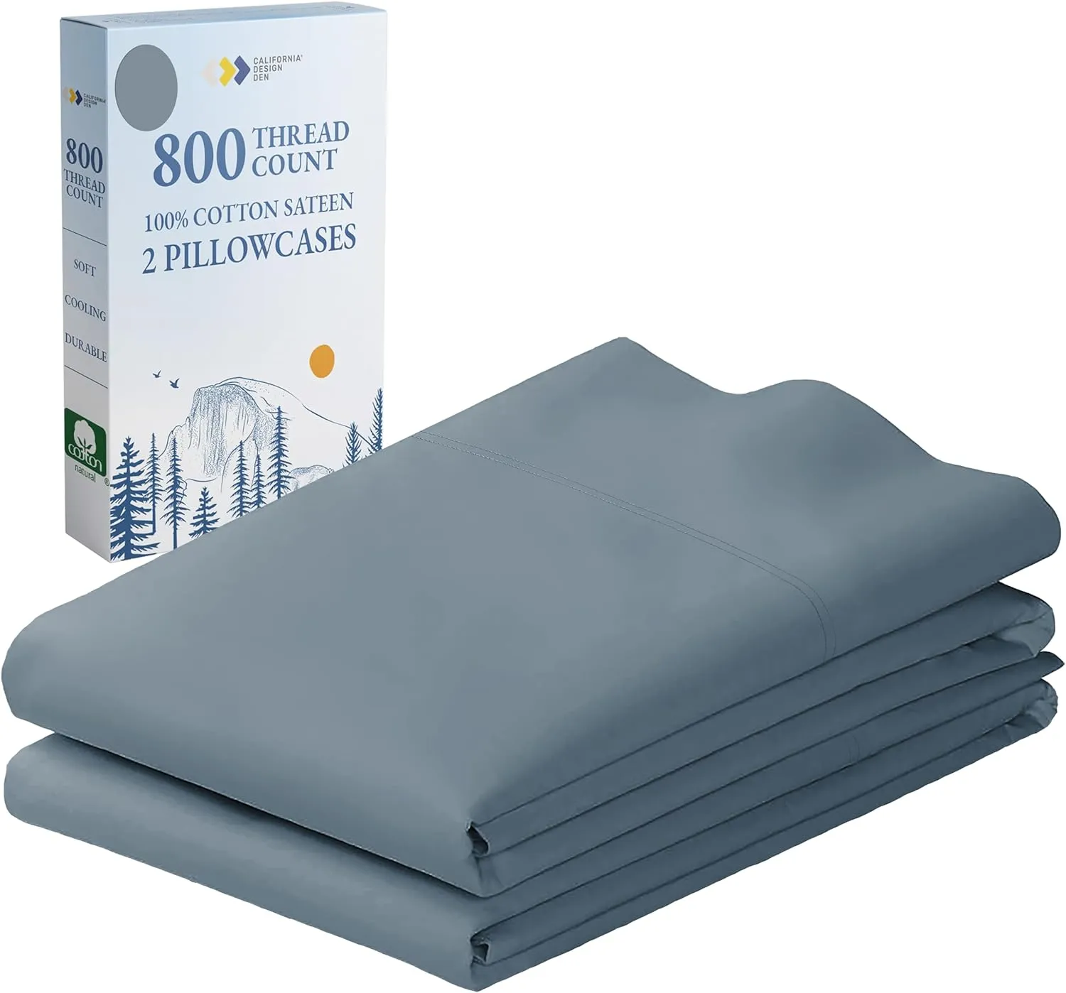 Heirloom Soft, Smooth & Thick Certified 800 Thread Count 100% Cotton Sateen is Superior to Egyptian Cotton Claims, 2 Pillow Cases King Size, Fits King Pillows (Blue)