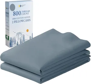 Heirloom Soft, Smooth & Thick Certified 800 Thread Count 100% Cotton Sateen is Superior to Egyptian Cotton Claims, 2 Pillow Cases King Size, Fits King Pillows (Blue)