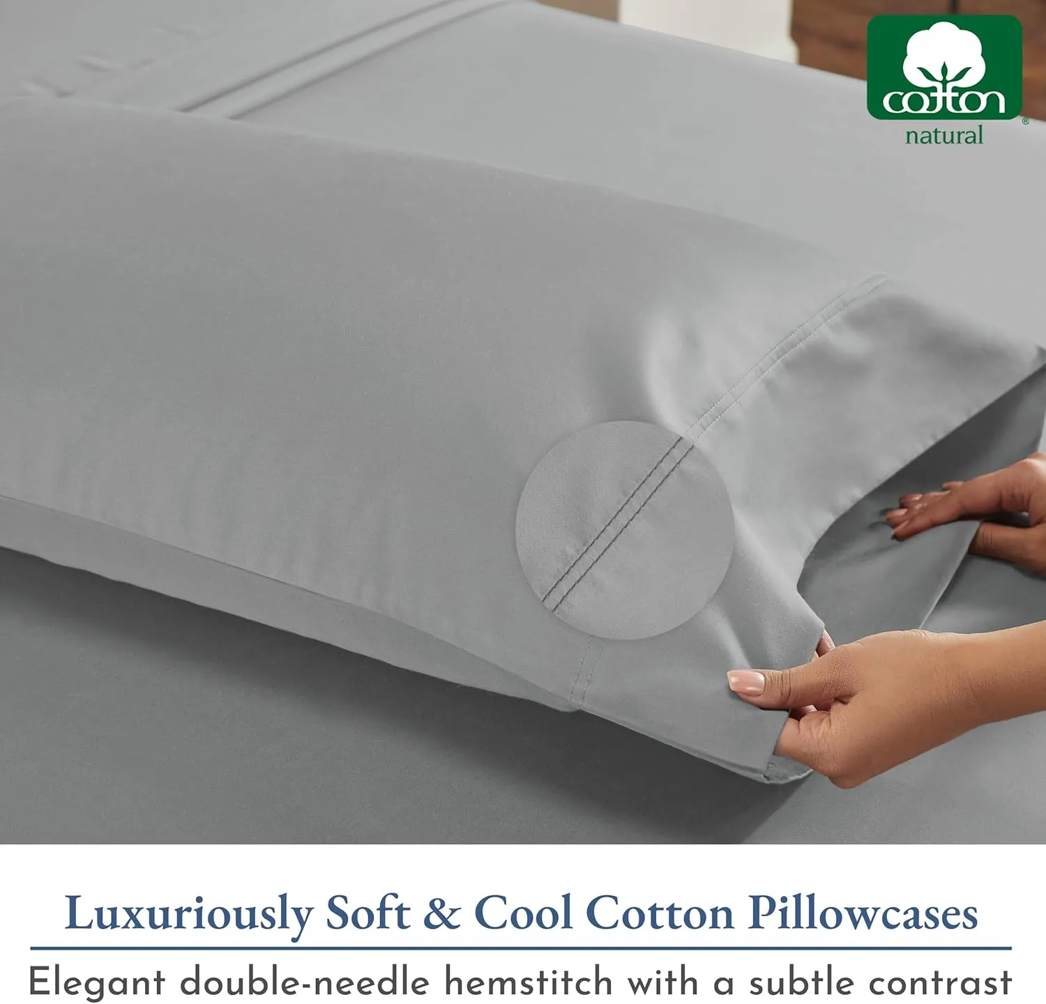 Heirloom Soft, Smooth & Thick Certified 800 Thread Count 100% Cotton Sateen is Superior to Egyptian Cotton Claims, 2 Pillow Cases King Size, Fits King Pillows (Light Grey)