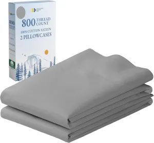 Heirloom Soft, Smooth & Thick Certified 800 Thread Count 100% Cotton Sateen is Superior to Egyptian Cotton Claims, 2 Pillow Cases King Size, Fits King Pillows (Light Grey)