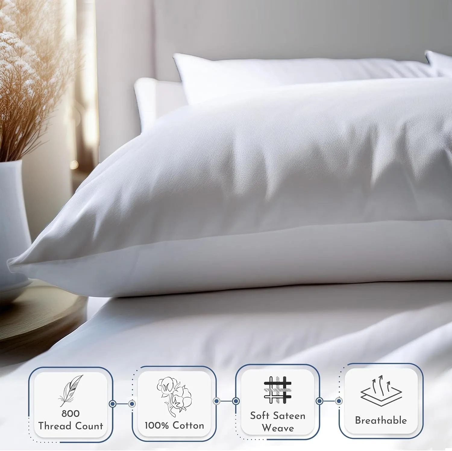 Heirloom Soft, Smooth & Thick Certified 800 Thread Count 100% Cotton Sateen is Superior to Egyptian Cotton Claims, 2 Pillow Cases King Size, Fits King Pillows (Light Grey)