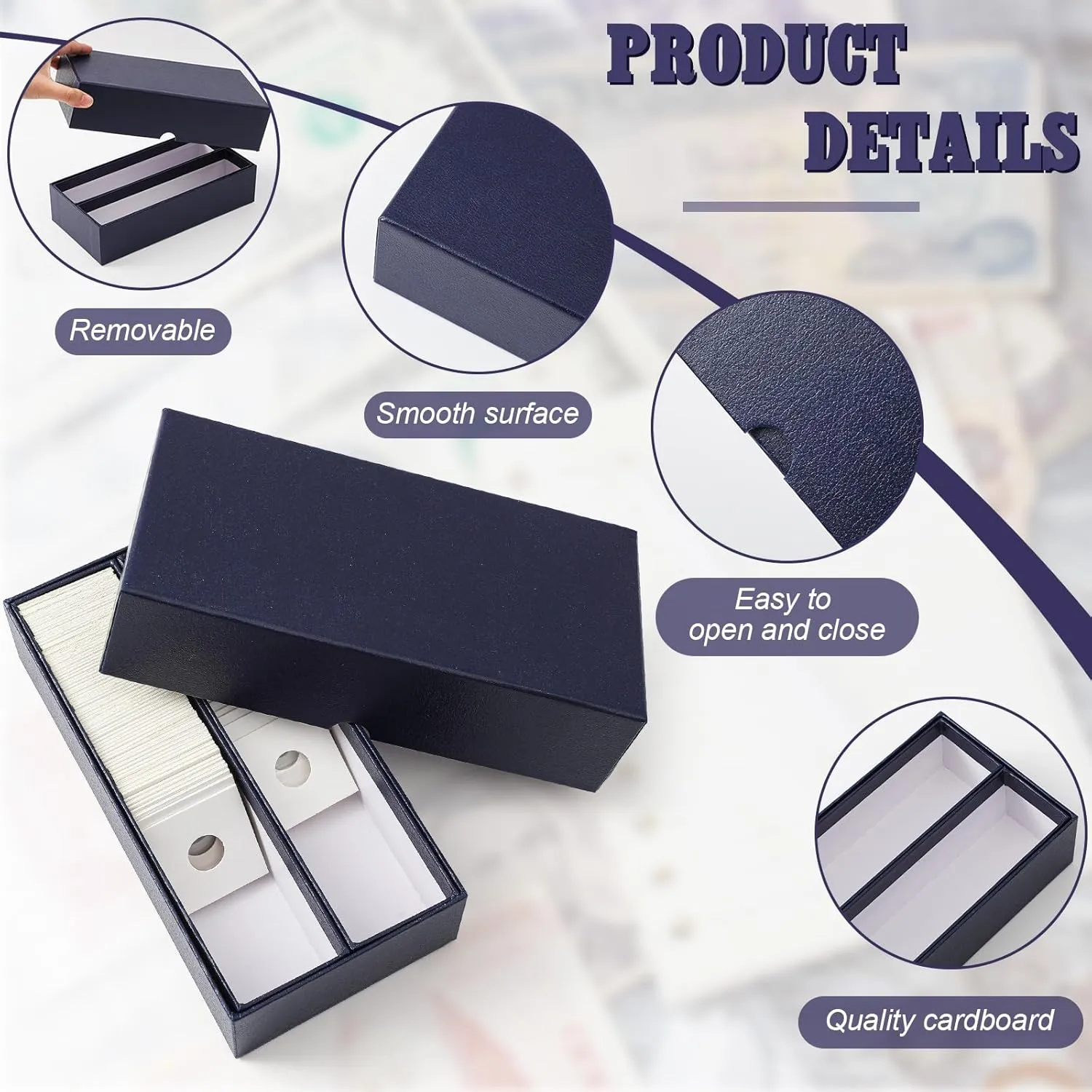 Henoyso 3 Pcs Double Row Coin Box Holders for Collectors Storage Supplies Collecting Coin Cases, 9 x 2 x 2 Inch About Half Box Cases(Navy Blue)