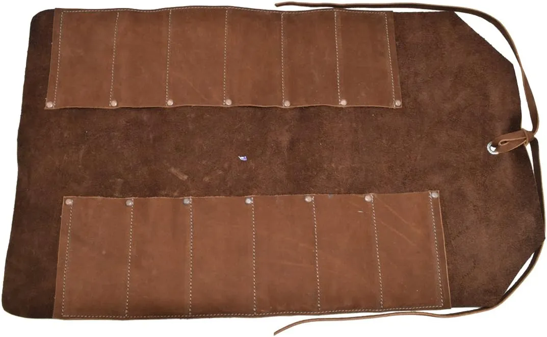 Hide & Drink, Big Tool Roll Up Bag with 12 Slots, Workshop Storage, Woodworking Tools Organizer, Rustic Case, Full Grain Leather, Handmade, Swayze Suede