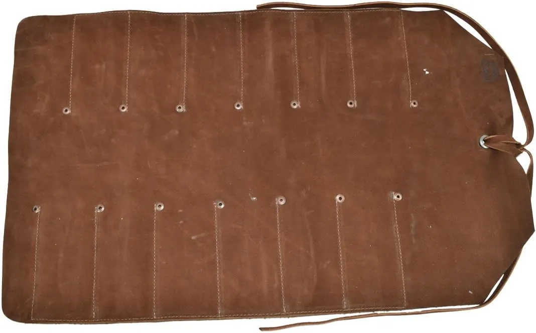 Hide & Drink, Big Tool Roll Up Bag with 12 Slots, Workshop Storage, Woodworking Tools Organizer, Rustic Case, Full Grain Leather, Handmade, Swayze Suede