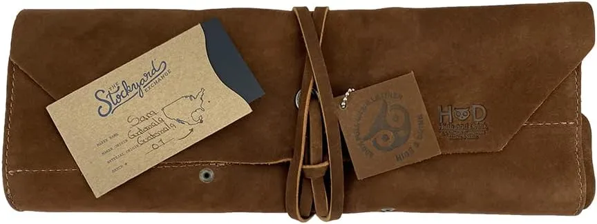 Hide & Drink, Big Tool Roll Up Bag with 12 Slots, Workshop Storage, Woodworking Tools Organizer, Rustic Case, Full Grain Leather, Handmade, Swayze Suede