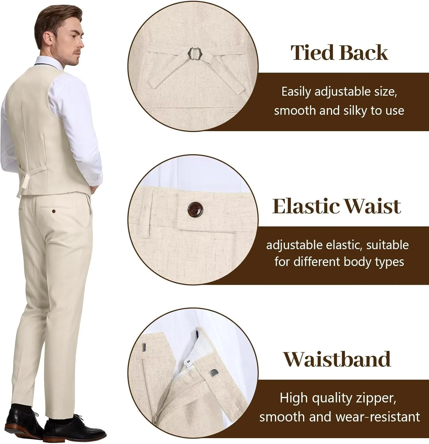 High-End Suits Retro Linen Suit for Men Casual Wedding Suit for Men Slim Fit 3 Pieces Jacket Blazer Vest Pant Groom Tuxedo