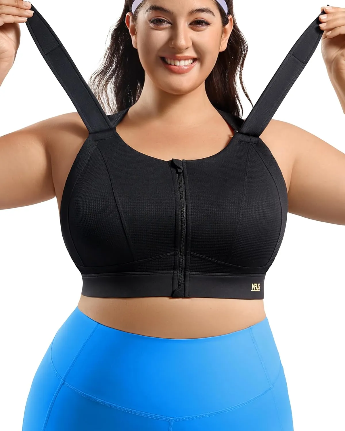 High Impact Zip Front Adjustable Sports Bra No Bounce Criss Cross Plus Size Bras for Women Workout Running