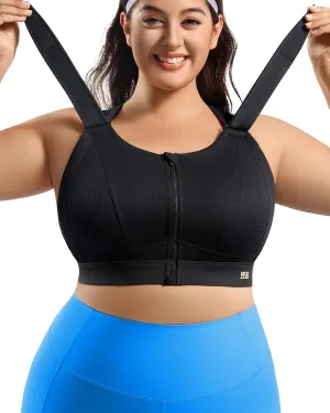 High Impact Zip Front Adjustable Sports Bra No Bounce Criss Cross Plus Size Bras for Women Workout Running