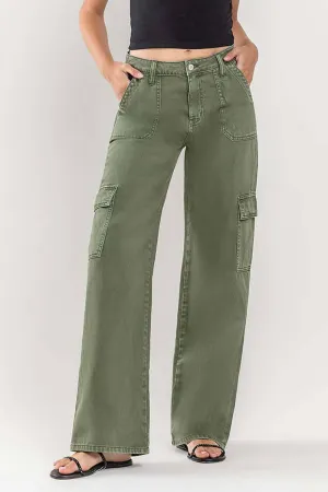 HIGH RISE UTILITY CARGO WIDE JEANS T5823TY: THYME / 25