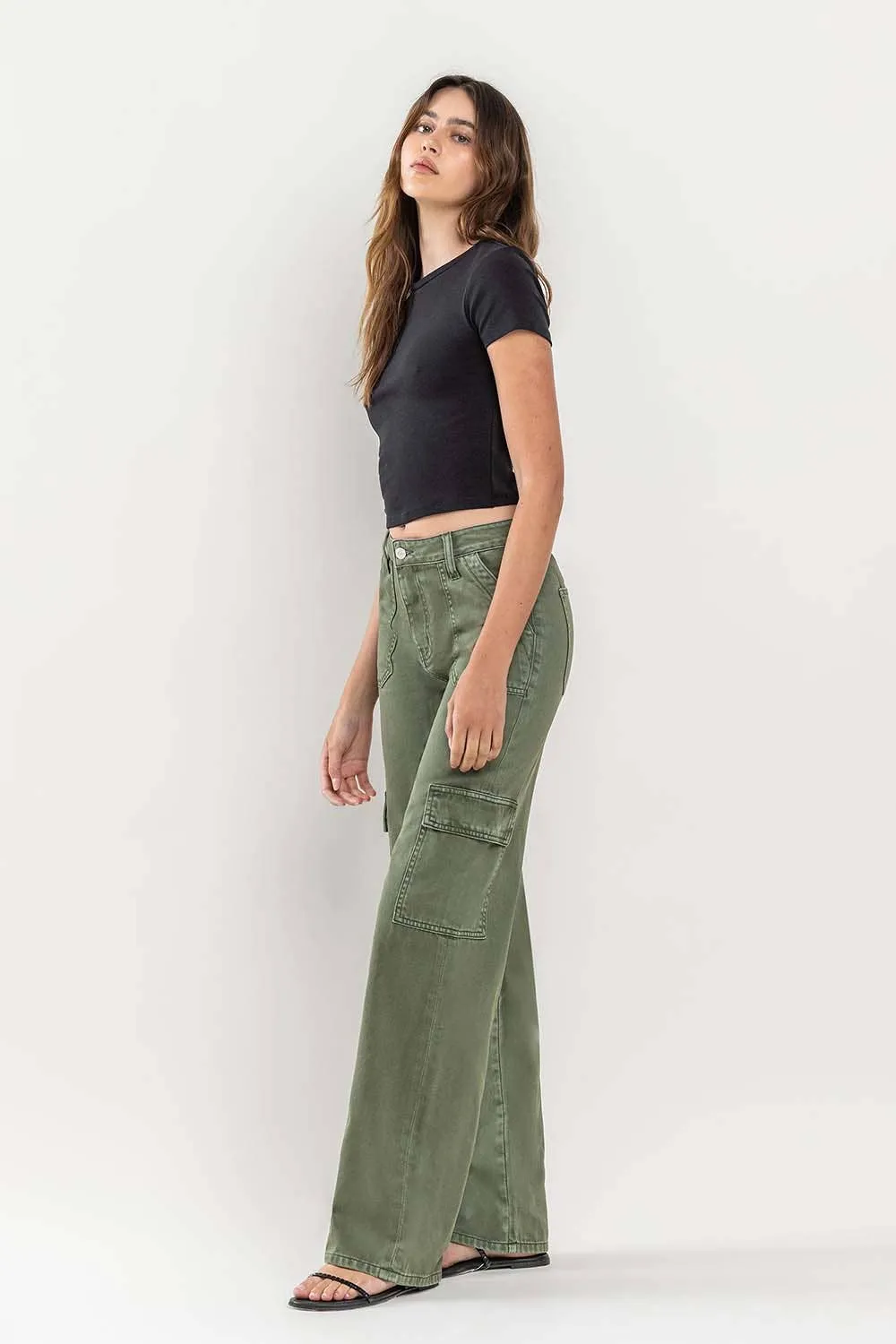 HIGH RISE UTILITY CARGO WIDE JEANS T5823TY: THYME / 25