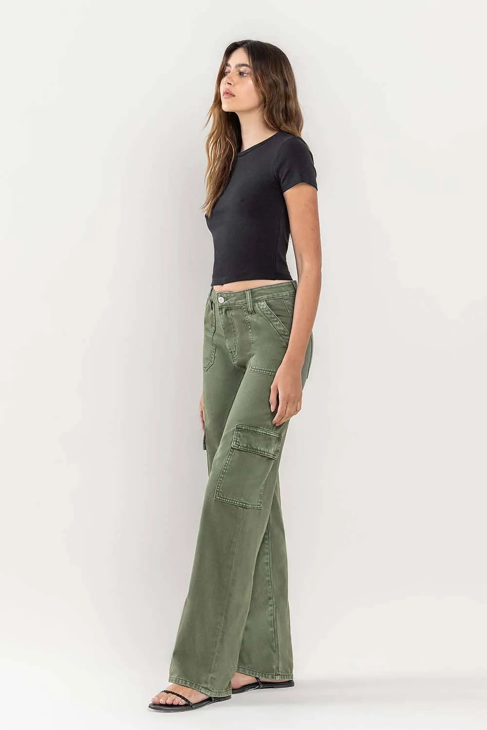 HIGH RISE UTILITY CARGO WIDE JEANS T5823TY: THYME / 25