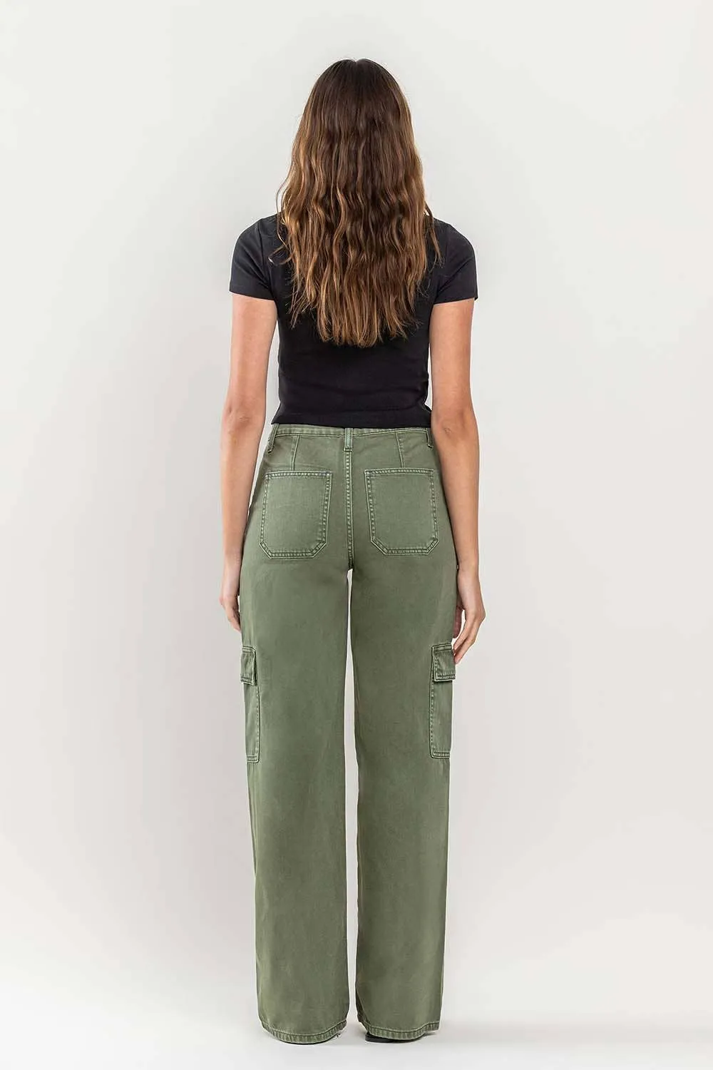 HIGH RISE UTILITY CARGO WIDE JEANS T5823TY: THYME / 25