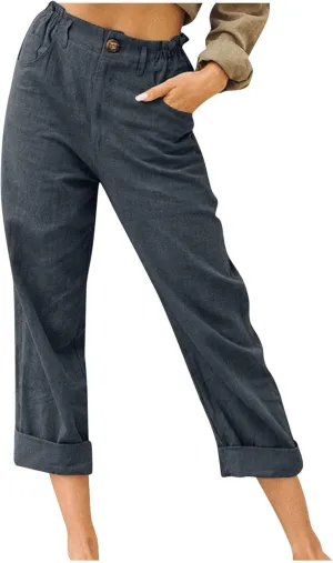 High Waisted Wide Leg Pants for Women Dressy Casual Loose Fit Summer Cropped Pant Trousers Resort Wear 2024