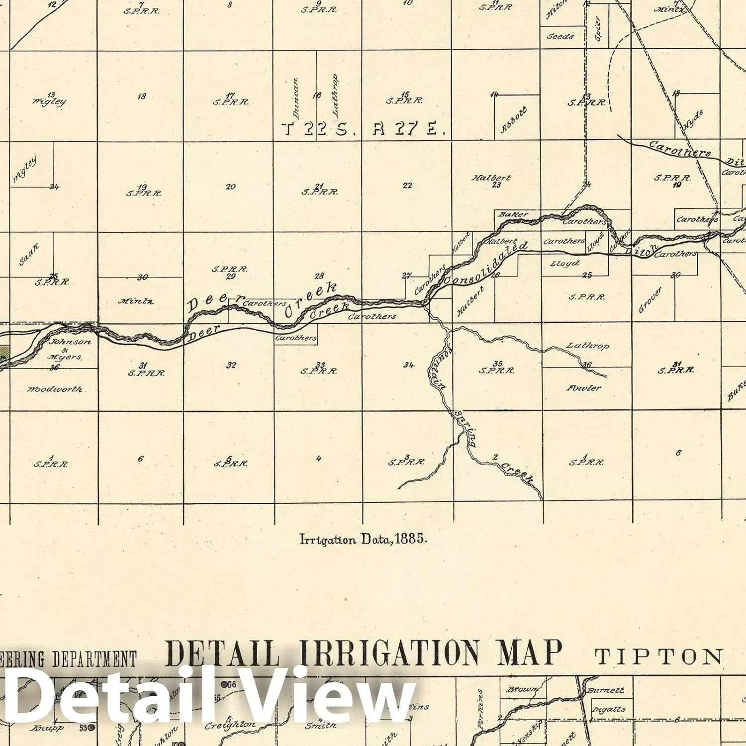 Historic Map : Porterville and Tipton Sheet. Detail Irrigation Map, 1885 - Vintage Wall Art - 18in x 24in
