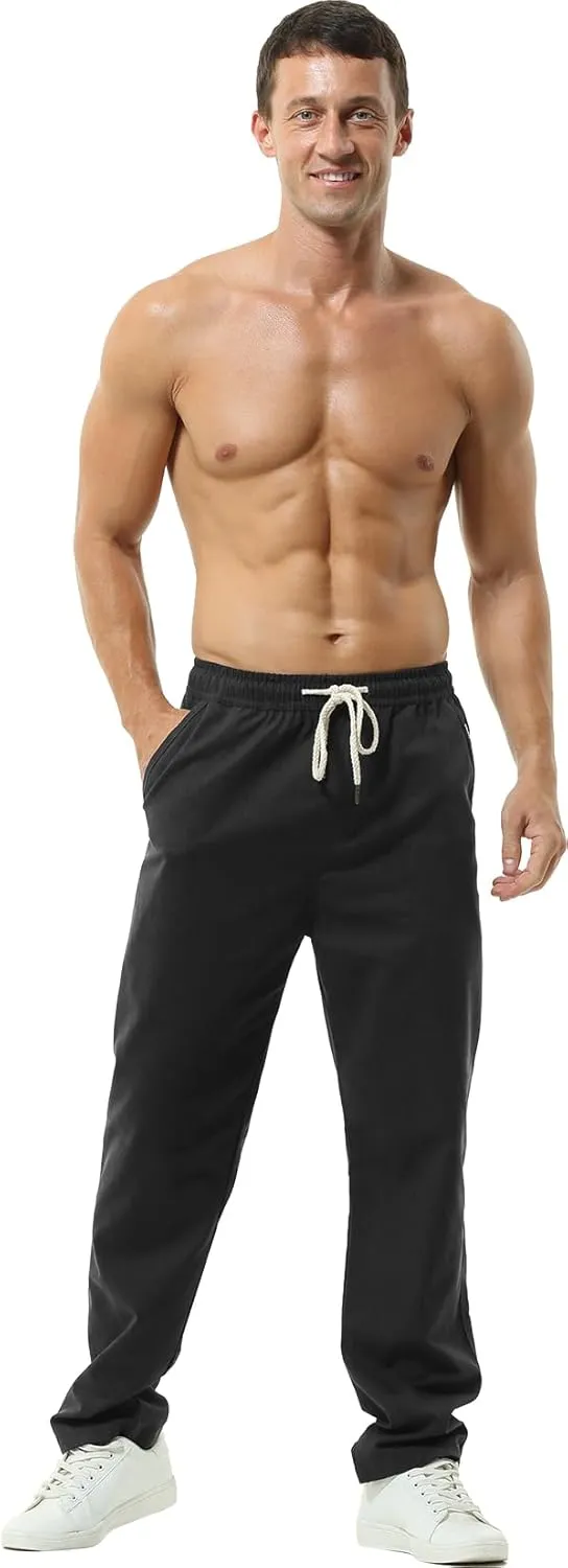 Hoerev Men Casual Beach Trousers Linen Summer Pants