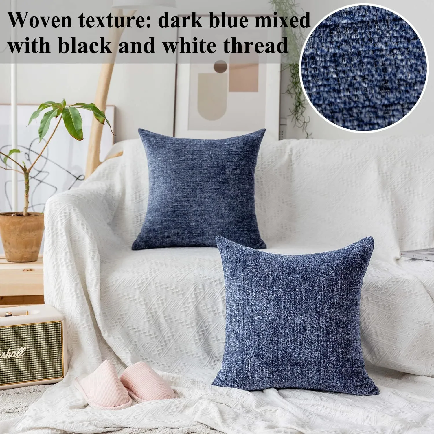 Home Brilliant Dark Blue Pillow Covers for Sofa Bed Car Plush Velvet Throw Pillow Cases for Couch 50x50 cm, 20x20 inches, Set of 2