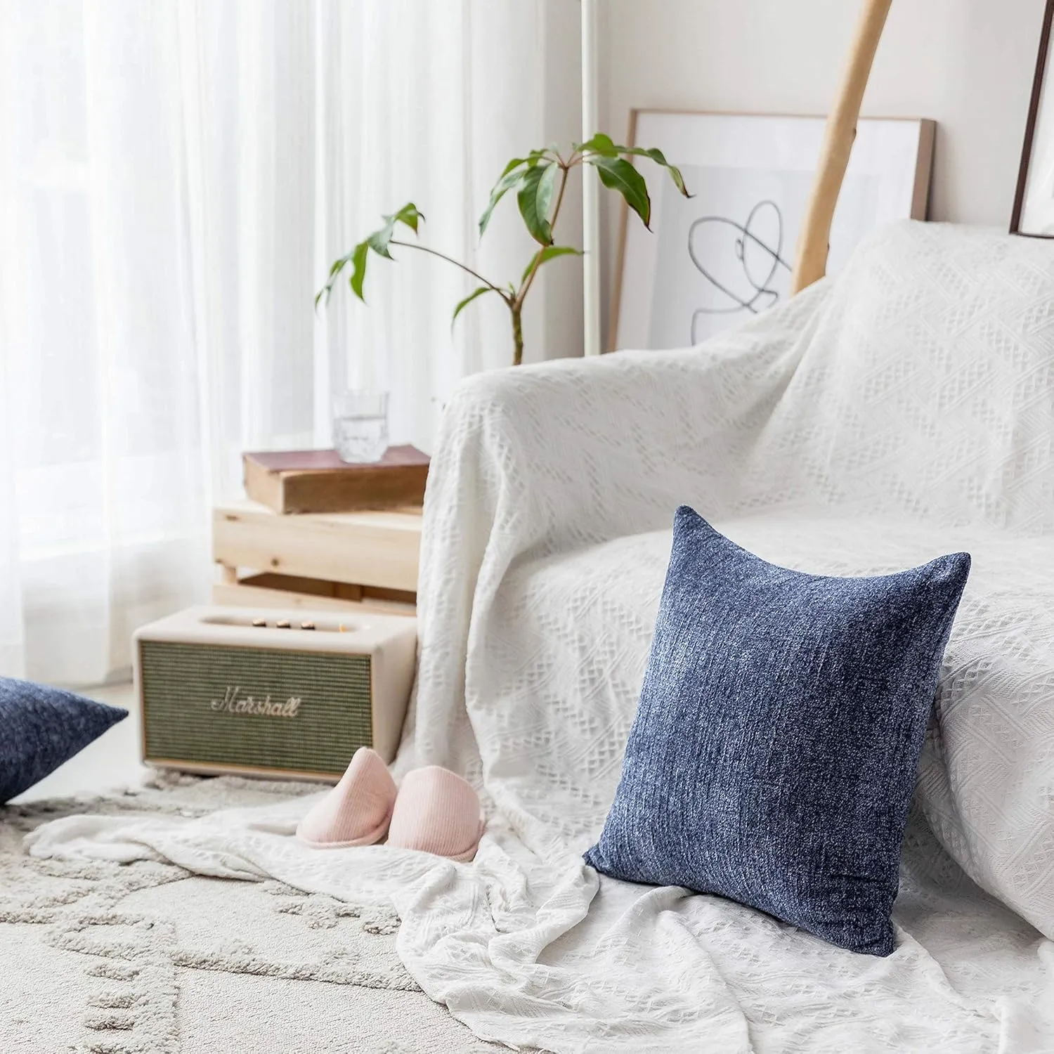 Home Brilliant Dark Blue Pillow Covers for Sofa Bed Car Plush Velvet Throw Pillow Cases for Couch 50x50 cm, 20x20 inches, Set of 2