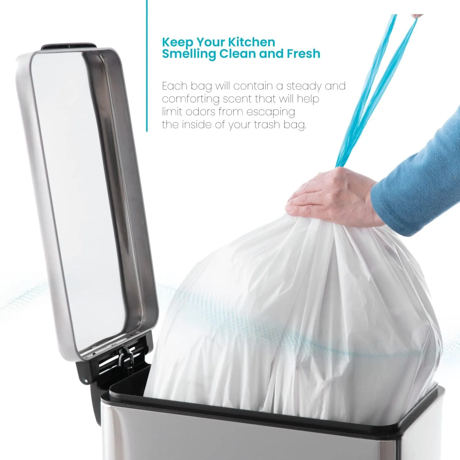 Home Zone Living 12 Gallon Kitchen Trash Bags with Drawstring Handles, Heavy Duty Custom Fit Design for Standard 45 to 50 Liter Kitchen Trash Cans, Code 45S, 60 Count