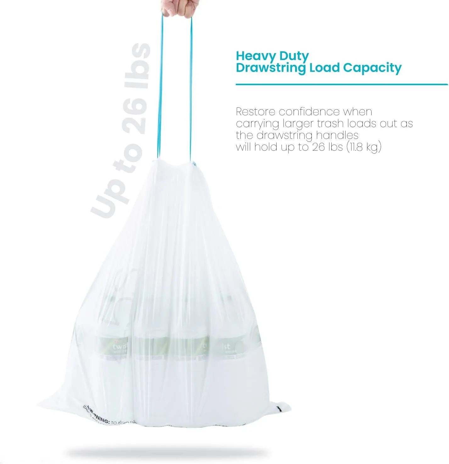Home Zone Living 12 Gallon Kitchen Trash Bags with Drawstring Handles, Heavy Duty Custom Fit Design for Standard 45 to 50 Liter Kitchen Trash Cans, Code 45S, 60 Count