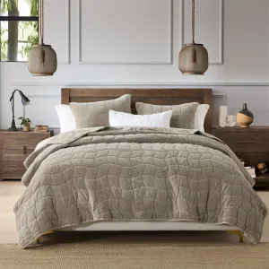 HORIMOTE HOME Cotton Quilt King, Taupe Stone-Washed Velvet Comforter 3-Pieces Oversized King Cotton Bedspread with 2 Pillow Shams, Cozy Cloud Quilt Bedding Set Coverlet for All Season