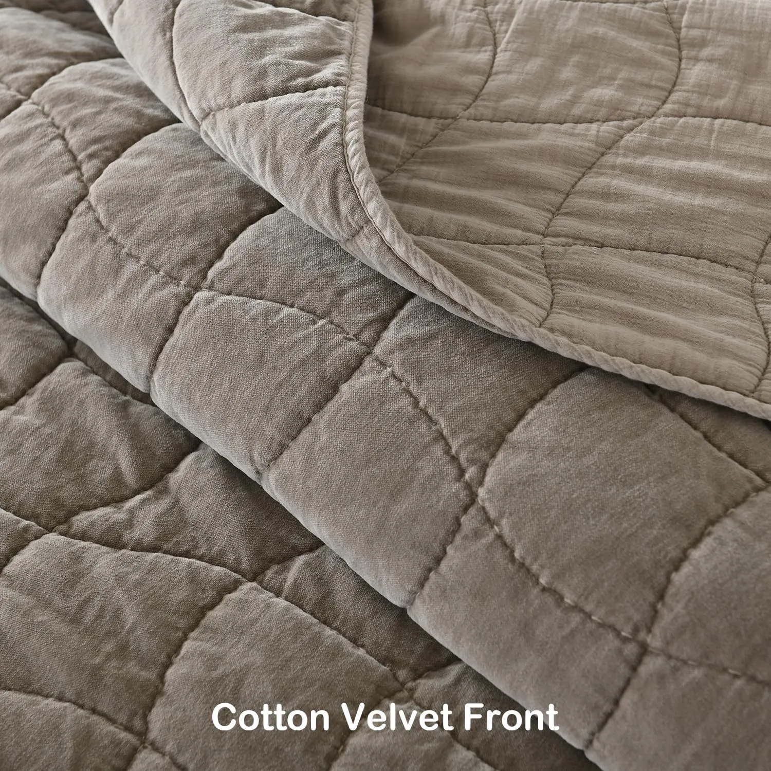 HORIMOTE HOME Cotton Quilt King, Taupe Stone-Washed Velvet Comforter 3-Pieces Oversized King Cotton Bedspread with 2 Pillow Shams, Cozy Cloud Quilt Bedding Set Coverlet for All Season