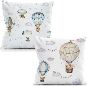 hot air Balloon Pillow Covers,Cute Woodland Animals Pillow Covers 18x18 Set of 2 -Woodland Nursery Decor,Kids Playroom Decor, Baby Boy Girl Nursery Decor, Kids Decorative Pillow
