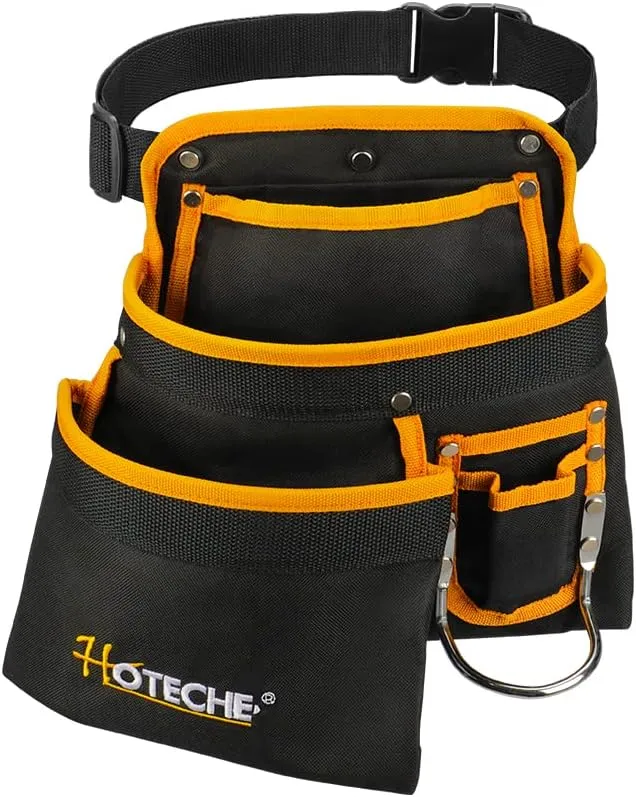 Hoteche Tool Pouch Belt - 6 Pocket Utility Bag with Hammer Loop for Electricians, Carpenters, and Construction Workers - Adjustable Apron for Hands-Free Convenience