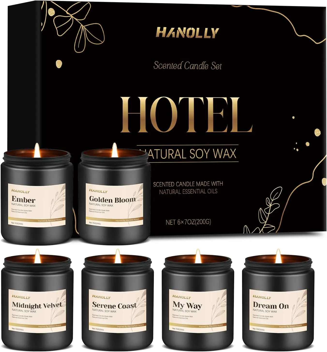 Hotel Scented Candles Set, 6 Pack Candles for Home Scented, Luxury Aromatherapy Jar Candle Gifts for Men & Women, Natural Soy Wax Long Lasting Candle Kit for Fathers Day, Birthday, Christmas