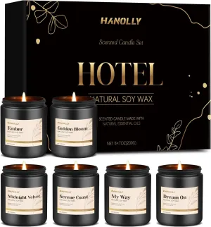 Hotel Scented Candles Set, 6 Pack Candles for Home Scented, Luxury Aromatherapy Jar Candle Gifts for Men & Women, Natural Soy Wax Long Lasting Candle Kit for Fathers Day, Birthday, Christmas