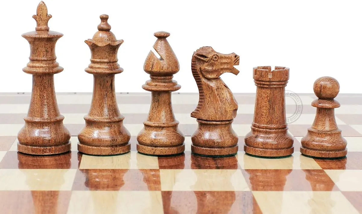 House of Chess - Victorian Staunton Golden Acacia Wood Chess Set - 14 x 14 Inches Wooden Folding Chess Board with Algebraic Notation - Wooden Chess Pieces with King Height 3 Inches   2 Extra Queens