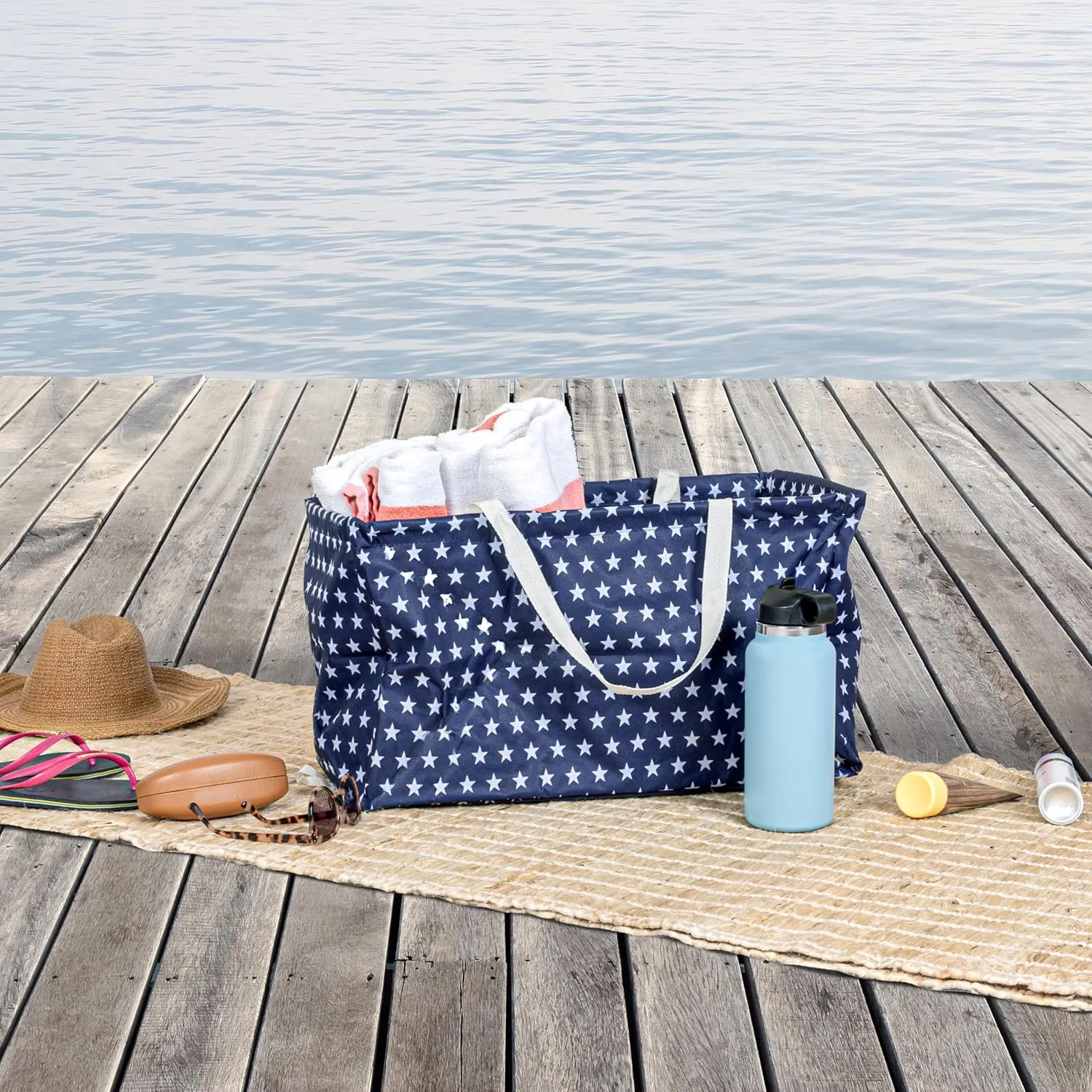 Household Essentials Blue with White Stars Krush Container All-Purpose Utility Tote