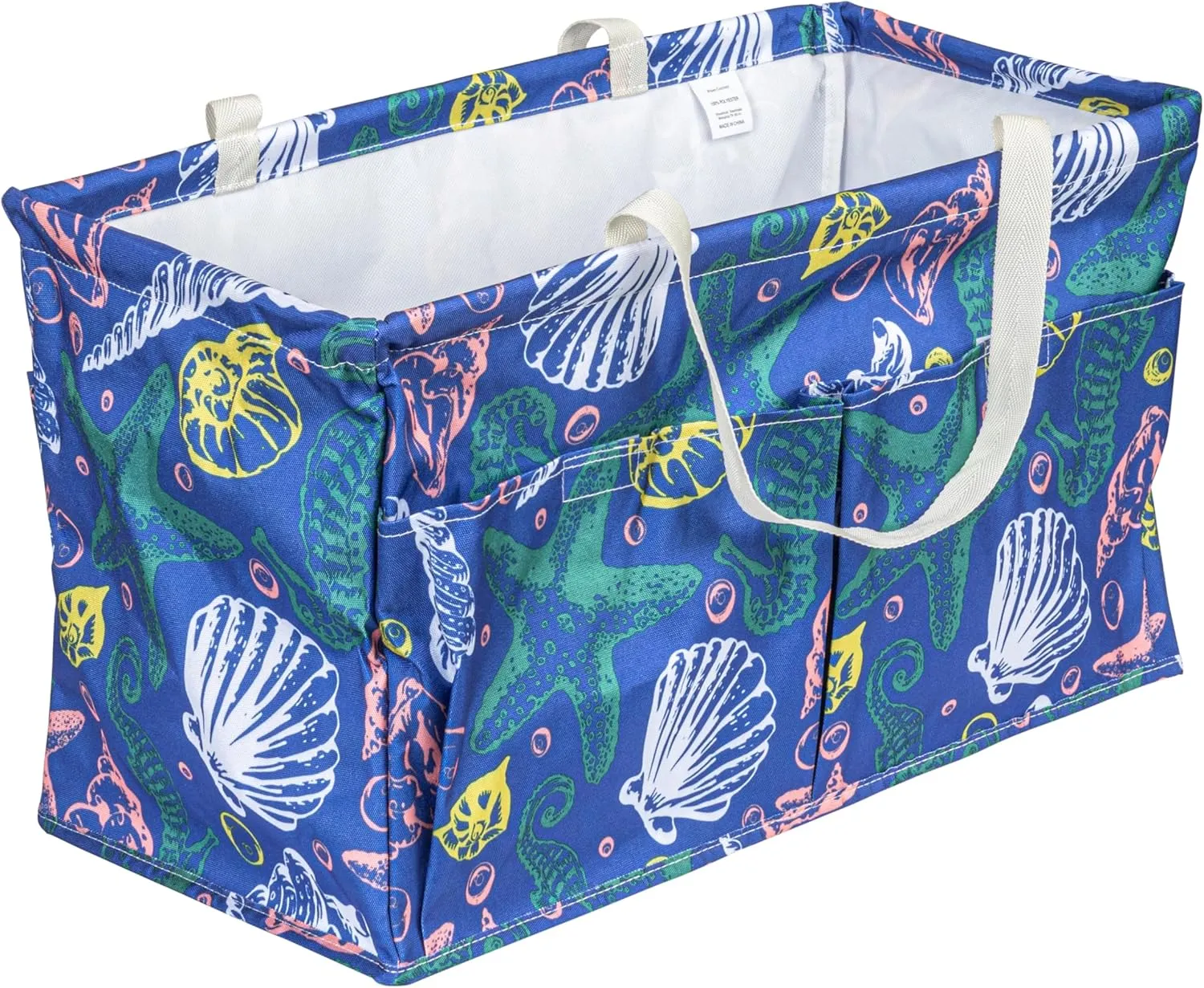 Household Essentials Krush Container All-Purpose Utility Tote, Water-Resistant Vinyl Lining with Pockets, Sea Shell
