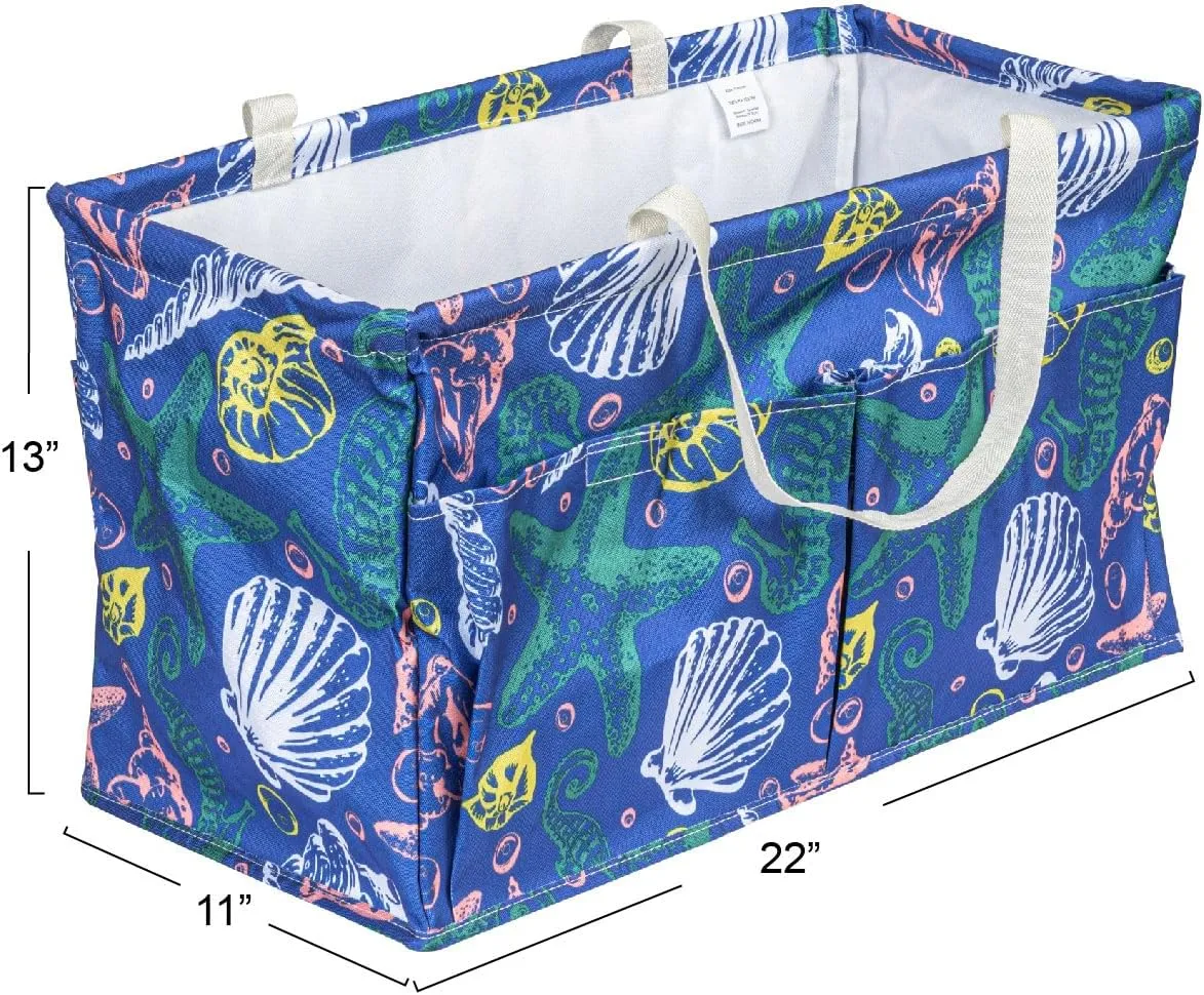 Household Essentials Krush Container All-Purpose Utility Tote, Water-Resistant Vinyl Lining with Pockets, Sea Shell