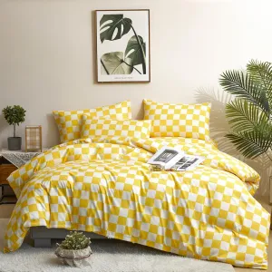 Houseri Yellow White Plaid Comforter Sets Twin Size Girls Boys Kids Light Yellow Checkerboard Dorm Bed Comforters Twin Bright Yellow Buffalo Checkered Grid Bed Quilt Soft Comfy Comforter Set Twin