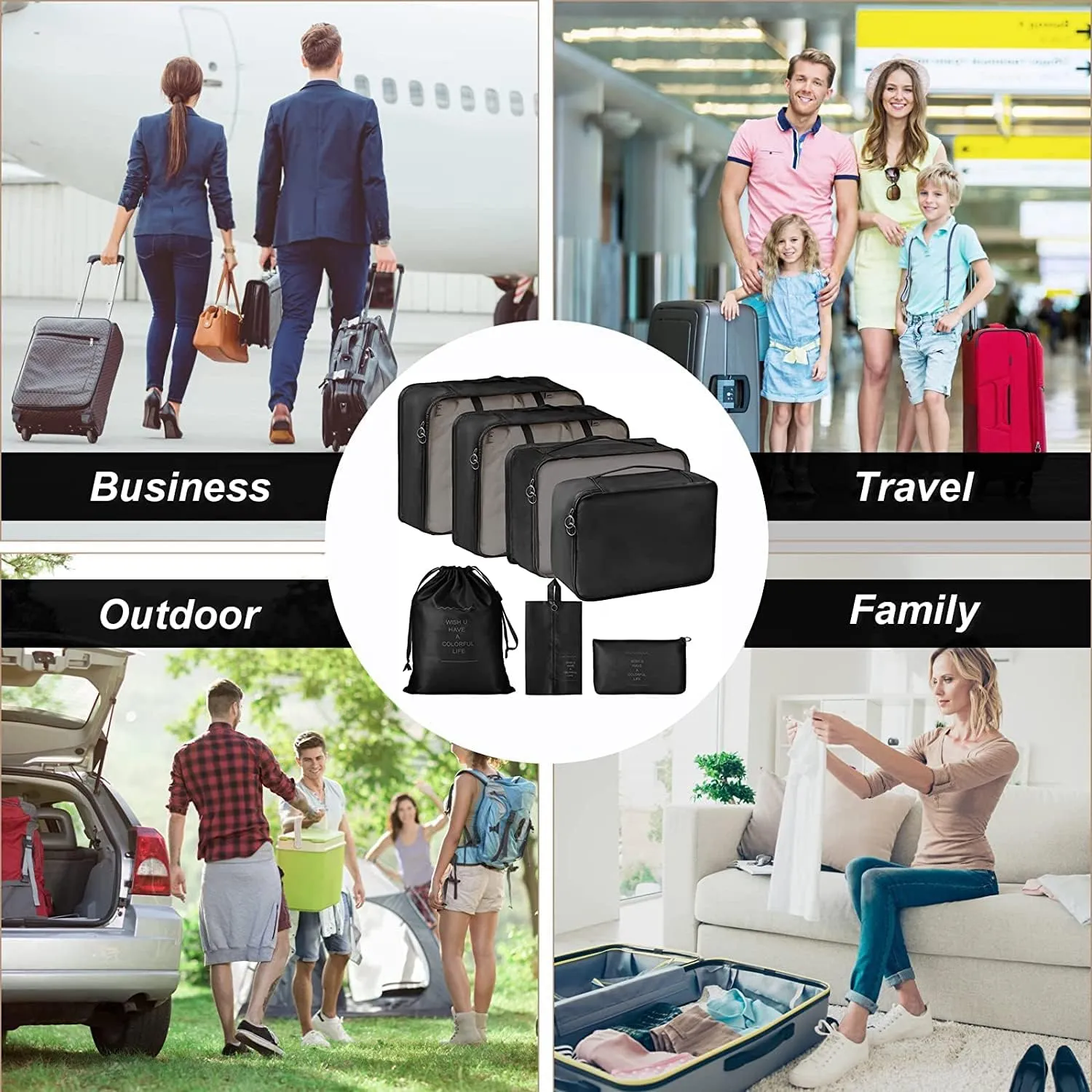 HOXHA Packing Cubes Travel 7 Set Luggage Organizers With Laundry Bag, Shoe Bag And Toiletry bag,Lightweight Luggage For Carry On Suitcase