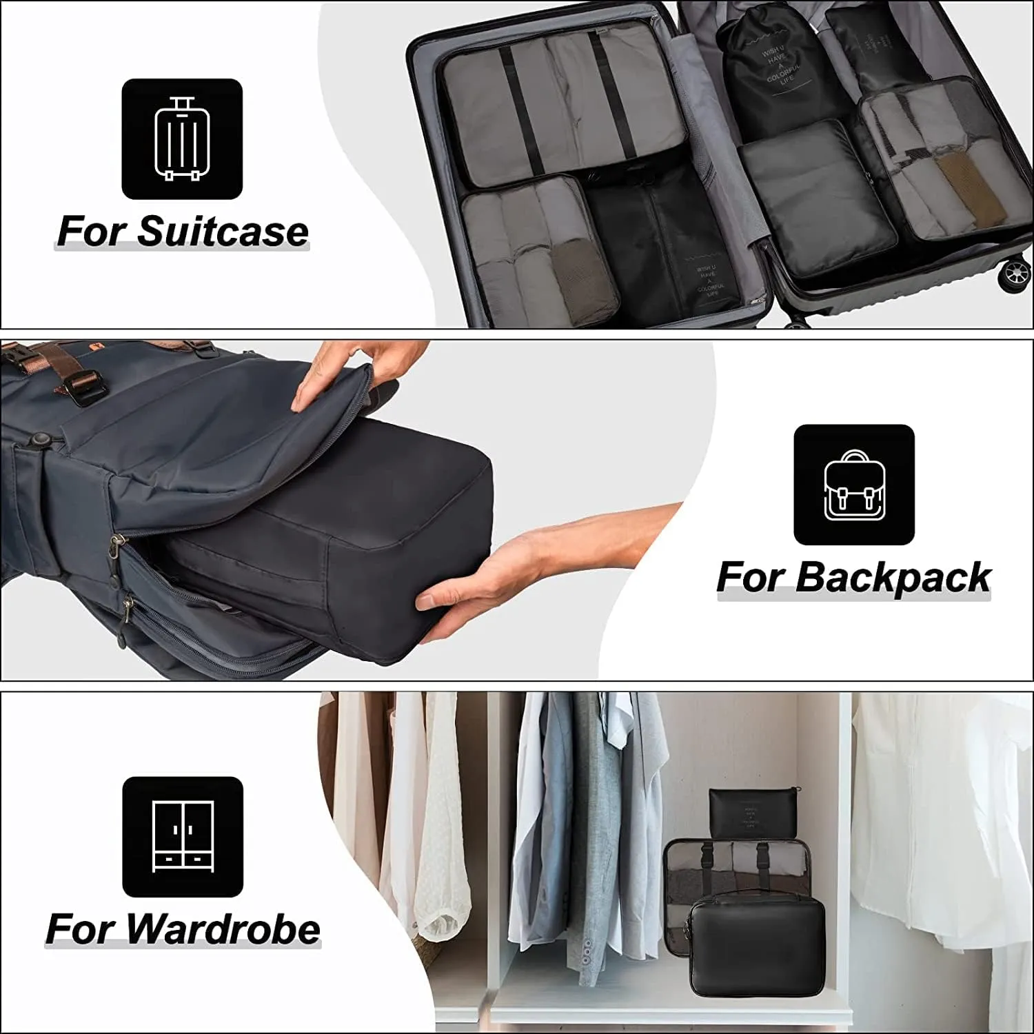 HOXHA Packing Cubes Travel 7 Set Luggage Organizers With Laundry Bag, Shoe Bag And Toiletry bag,Lightweight Luggage For Carry On Suitcase
