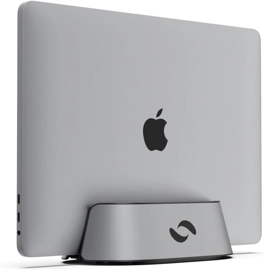 HumanCentric Vertical Laptop Stand in Space Grey Aluminum, Upright Adjustable Holder and Dock, Laptop Vertical Stand Fits MacBook Pro and Other Laptops .5" to 1.5", Clamshell Compatible