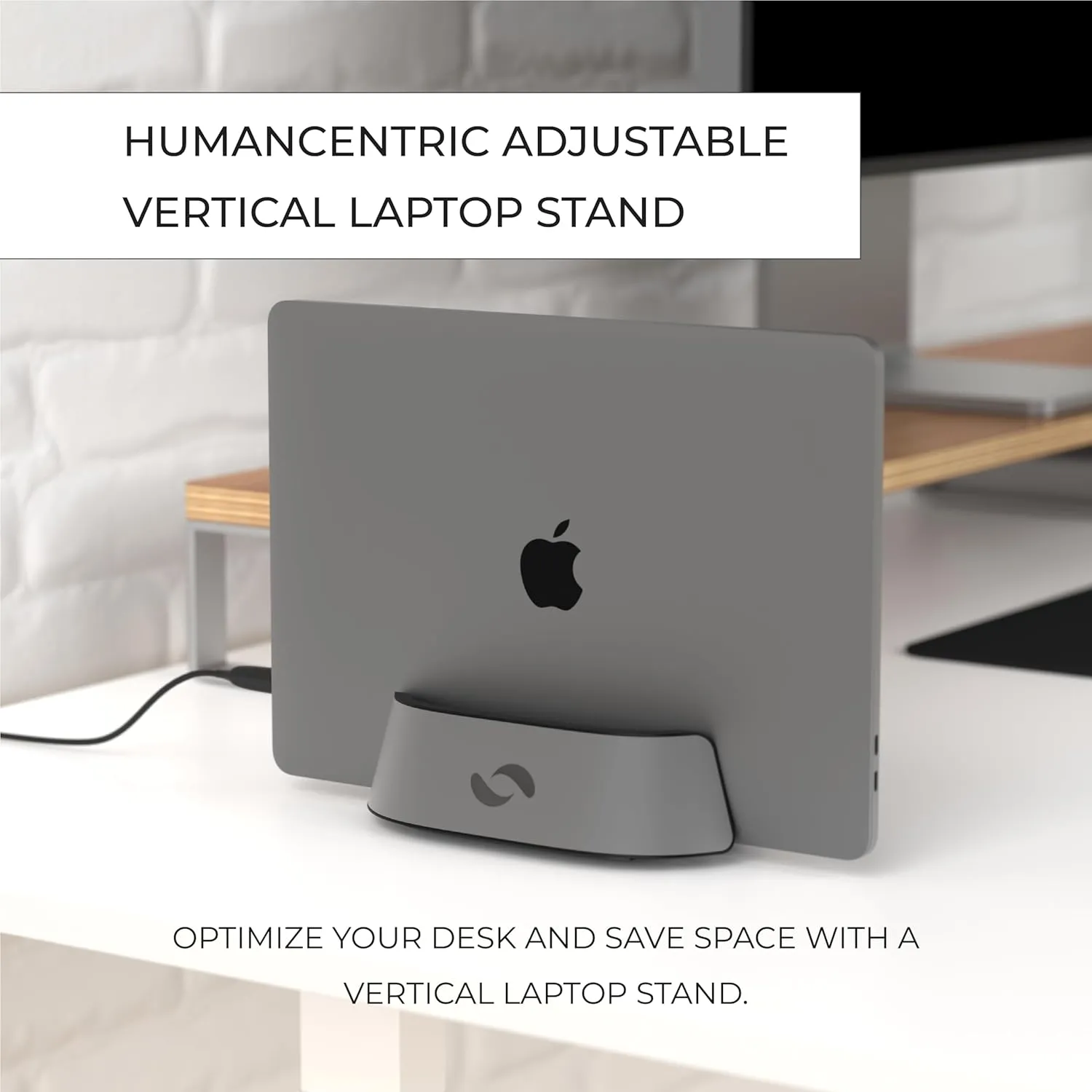 HumanCentric Vertical Laptop Stand in Space Grey Aluminum, Upright Adjustable Holder and Dock, Laptop Vertical Stand Fits MacBook Pro and Other Laptops .5" to 1.5", Clamshell Compatible
