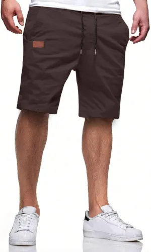 HUNGSON Mens Casual Shorts - Cotton Drawstring Summer Beach Stretch Twill Chino Golf Shorts