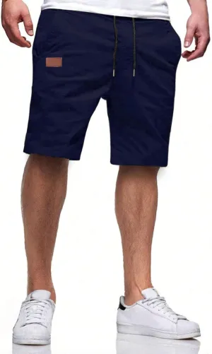 HUNGSON Mens Casual Shorts - Cotton Drawstring Summer Beach Stretch Twill Chino Golf Shorts