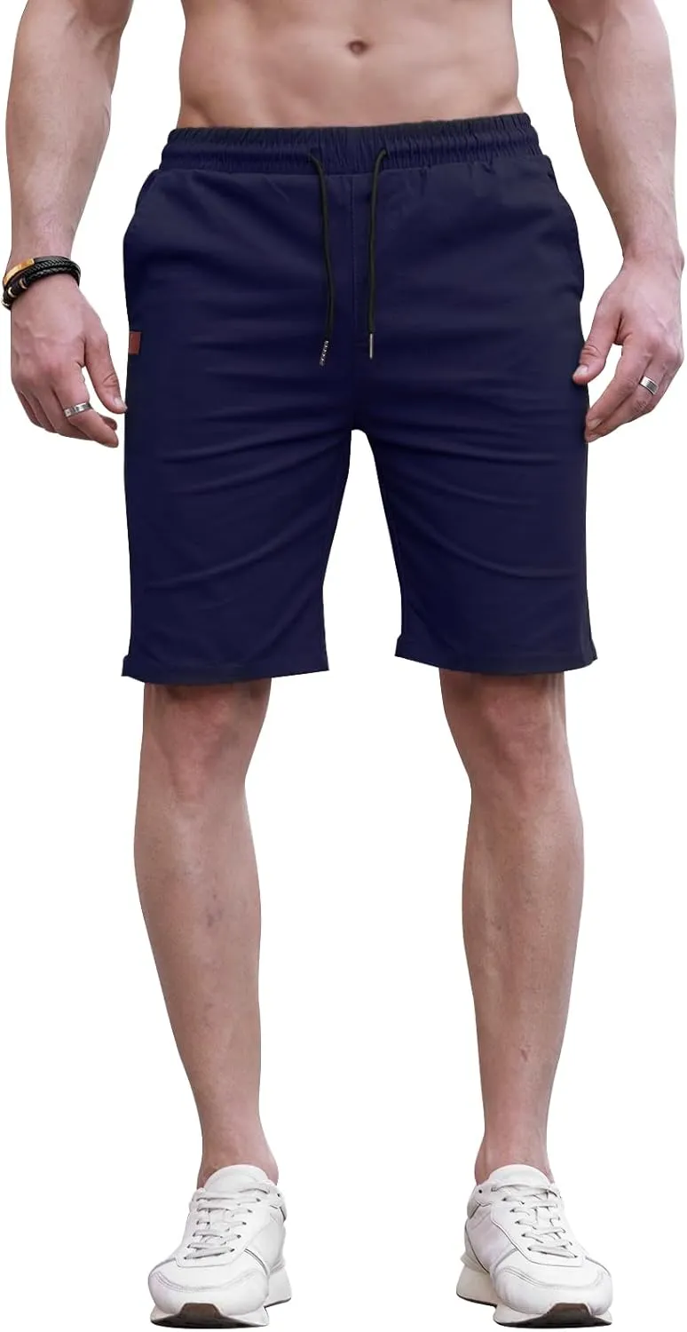 HUNGSON Mens Casual Shorts - Cotton Drawstring Summer Beach Stretch Twill Chino Golf Shorts
