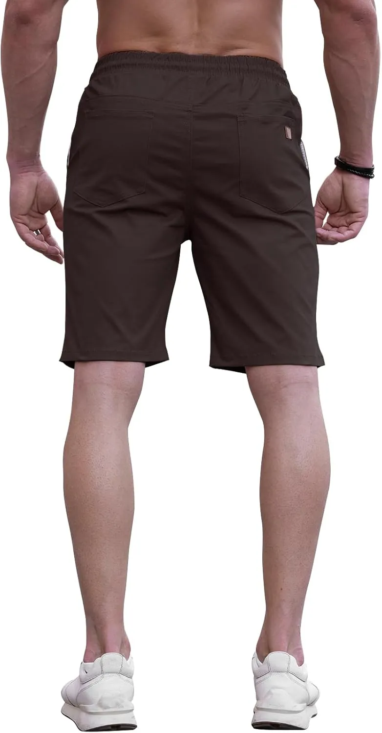 HUNGSON Mens Casual Shorts - Cotton Drawstring Summer Beach Stretch Twill Chino Golf Shorts