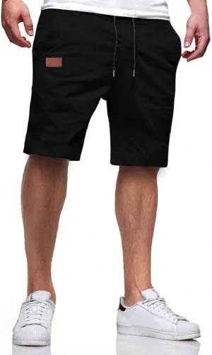 HUNGSON Mens Casual Shorts - Cotton Drawstring Summer Beach Stretch Twill Chino Golf Shorts