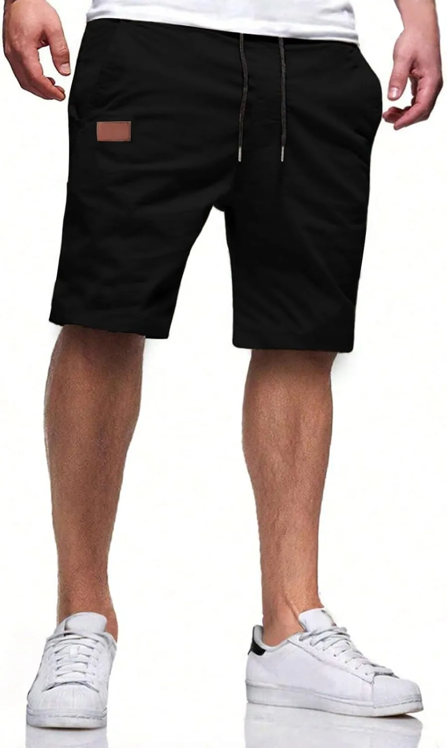 HUNGSON Mens Casual Shorts - Cotton Drawstring Summer Beach Stretch Twill Chino Golf Shorts