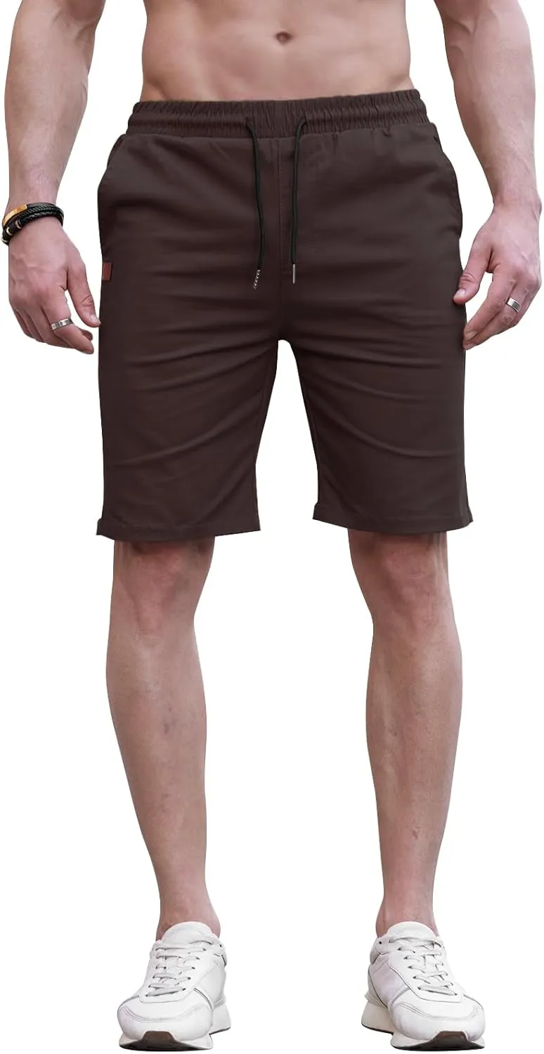 HUNGSON Mens Casual Shorts - Cotton Drawstring Summer Beach Stretch Twill Chino Golf Shorts
