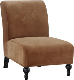 H.VERSAILTEX Armless Accent Chair Covers Thick Striped Velvet Armless Chair Slipcovers High Stretch Chair Covers for Living Room Machine Washable Furniture Protector with Elastic Bottom, Camel Striped