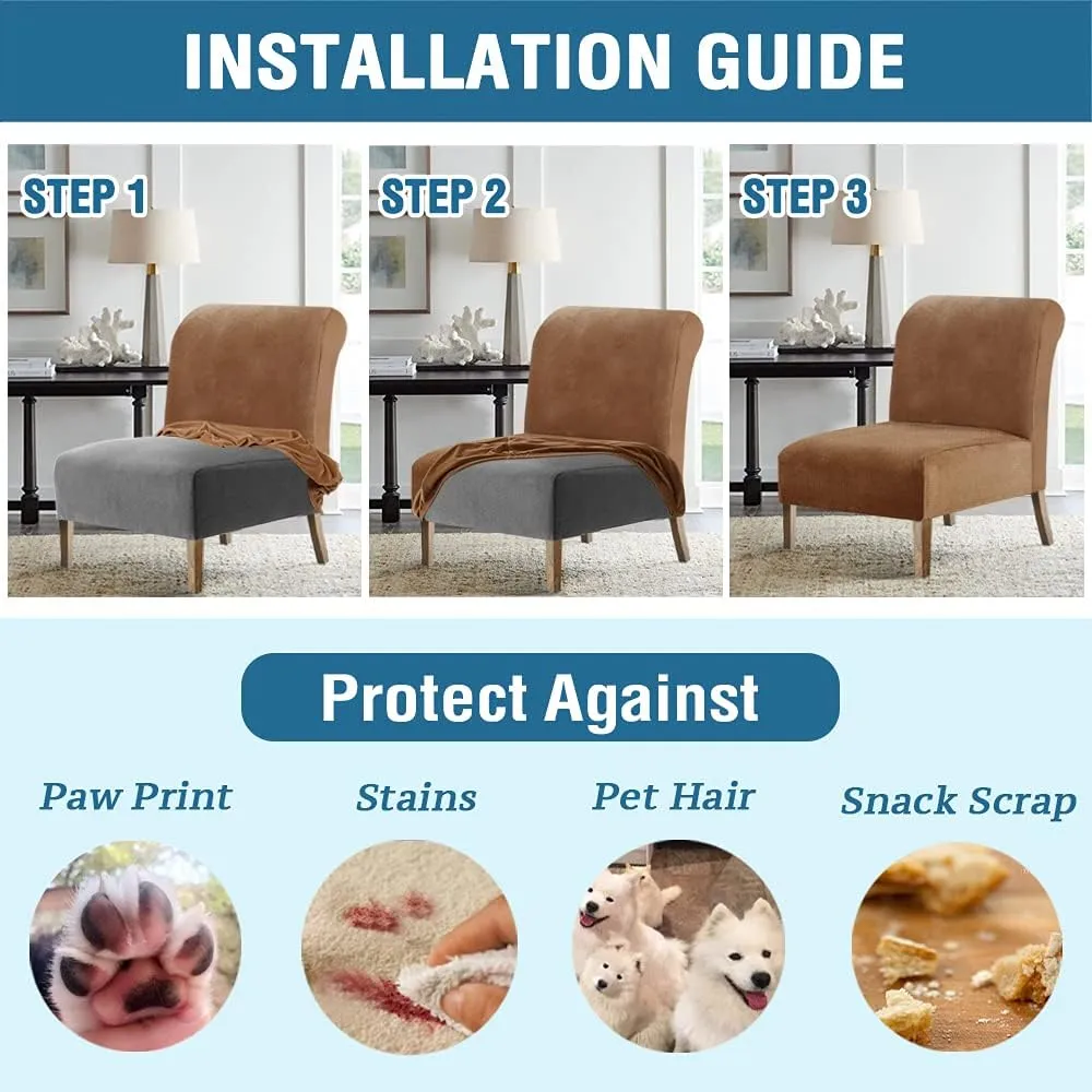 H.VERSAILTEX Armless Accent Chair Covers Thick Striped Velvet Armless Chair Slipcovers High Stretch Chair Covers for Living Room Machine Washable Furniture Protector with Elastic Bottom, Camel Striped