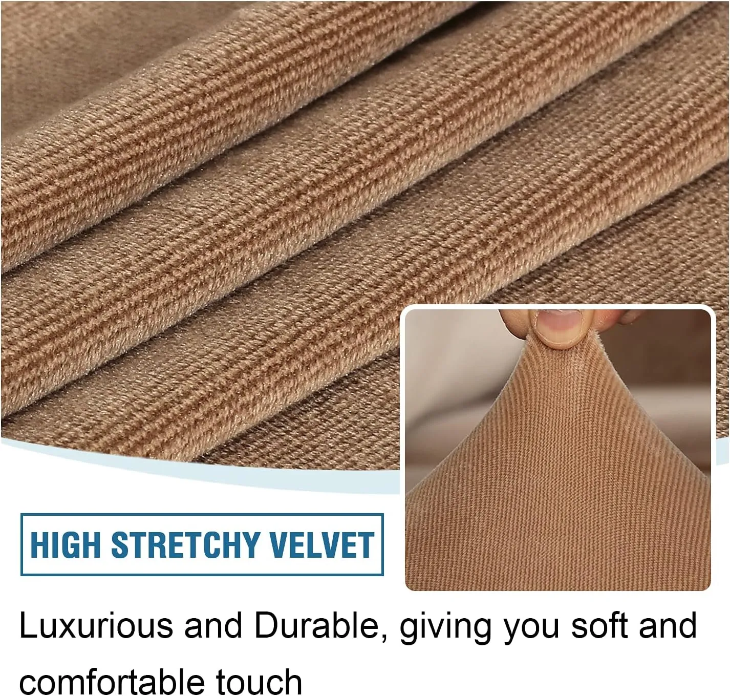 H.VERSAILTEX Armless Accent Chair Covers Thick Striped Velvet Armless Chair Slipcovers High Stretch Chair Covers for Living Room Machine Washable Furniture Protector with Elastic Bottom, Camel Striped